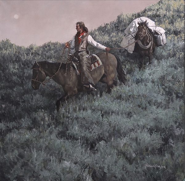 Rider pulling a horse